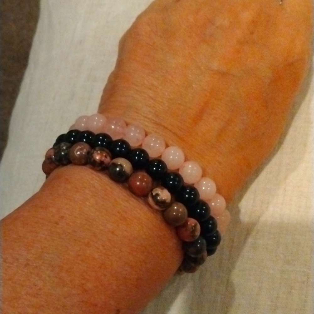3 piece natural stone beaded bracelet.  Hottest trend